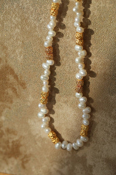 Golden Bean Staggered Pearl Necklace - floysun