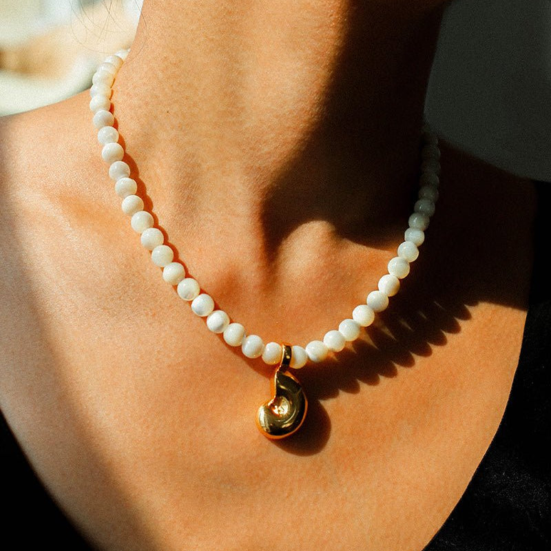 Golden Conch White Shell Dream Necklace - floysun
