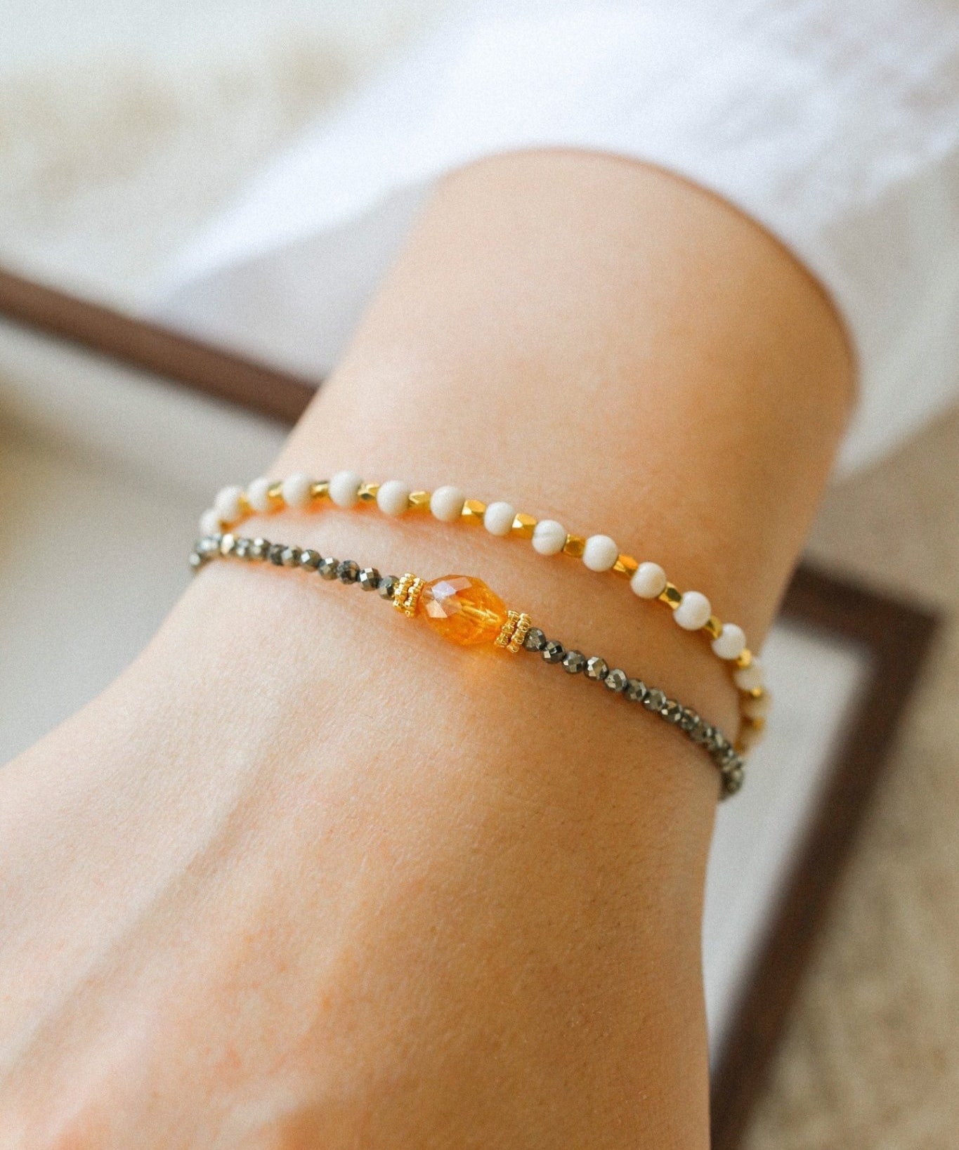Golden Ember Bracelet | Shimmering Pyrite with Citrine Centerpiece - floysun