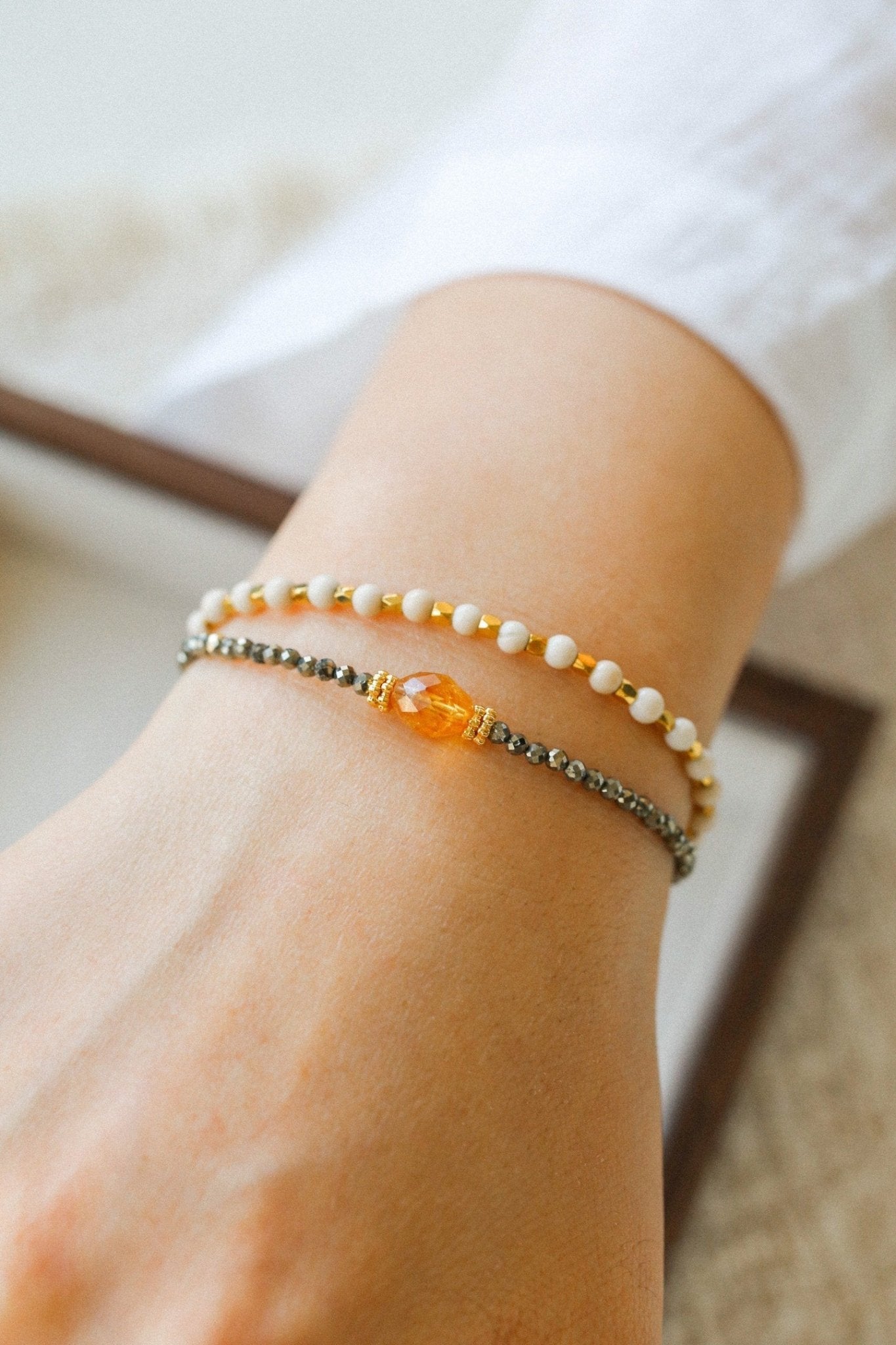 Golden Ember Bracelet | Shimmering Pyrite with Citrine Centerpiece - floysun