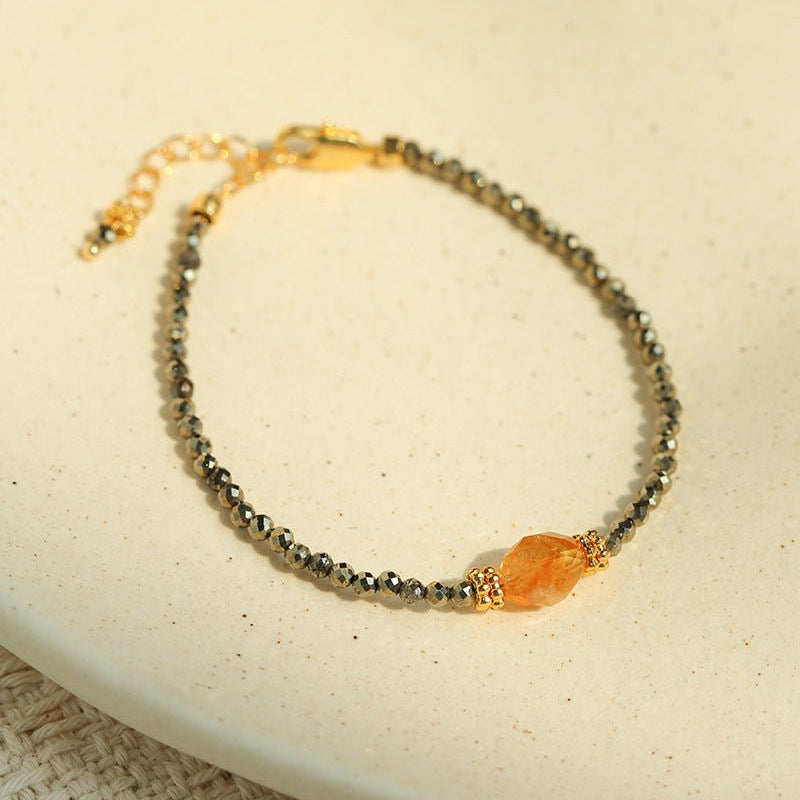 Golden Ember Bracelet | Shimmering Pyrite with Citrine Centerpiece - floysun