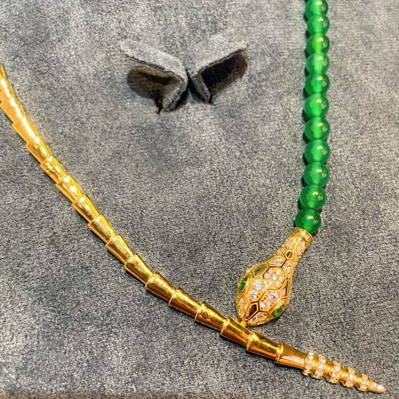 Golden Serpent Red Chalcedony Bead Necklace - floysun