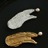 Golden & Silver Stroke Artistic Brooch with Freshwater Pearl - floysun