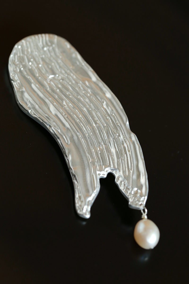 Golden & Silver Stroke Artistic Brooch with Freshwater Pearl - floysun