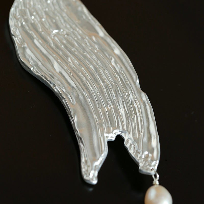 Golden & Silver Stroke Artistic Brooch with Freshwater Pearl - floysun