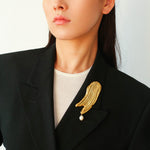 Golden & Silver Stroke Artistic Brooch with Freshwater Pearl - floysun