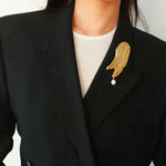 Golden & Silver Stroke Artistic Brooch with Freshwater Pearl - floysun