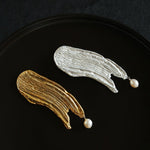 Golden & Silver Stroke Artistic Brooch with Freshwater Pearl - floysun