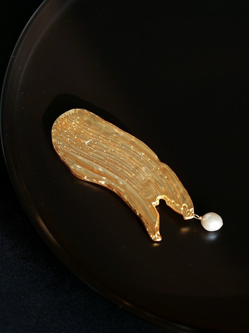 Golden & Silver Stroke Artistic Brooch with Freshwater Pearl - floysun