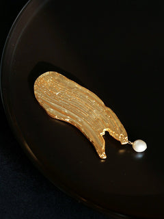 Golden & Silver Stroke Artistic Brooch with Freshwater Pearl - floysun