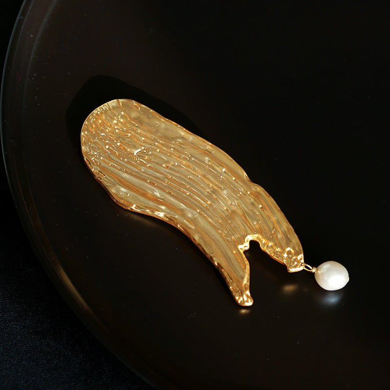Golden & Silver Stroke Artistic Brooch with Freshwater Pearl - floysun