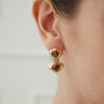 Golden Two Irregular Tigers Eye Stone Earrings - floysun