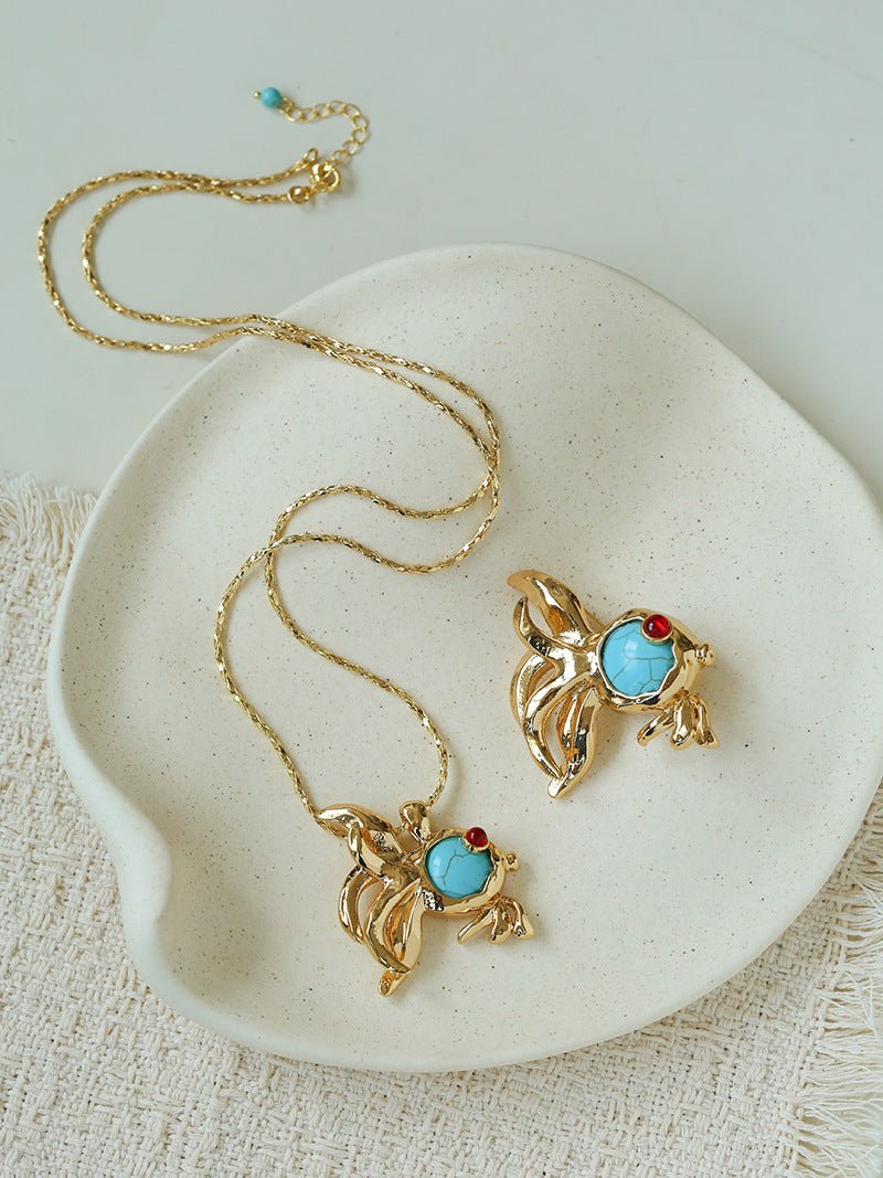 Goldfish Turquoise Brooch - floysun