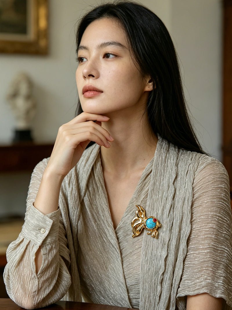 Goldfish Turquoise Brooch - floysun