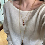 Gourd Pendant Necklace with Tiger’s Eye or Red Agate Adjustable - floysun