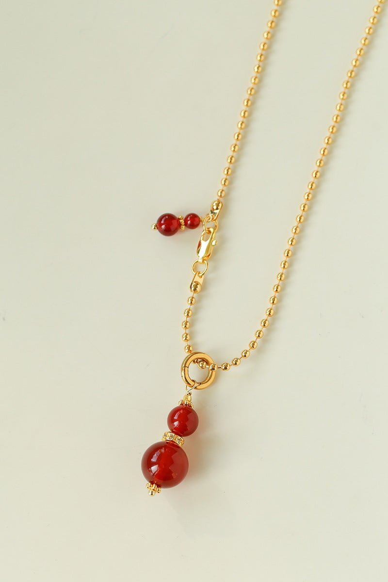 Gourd Pendant Necklace with Tiger’s Eye or Red Agate Adjustable - floysun