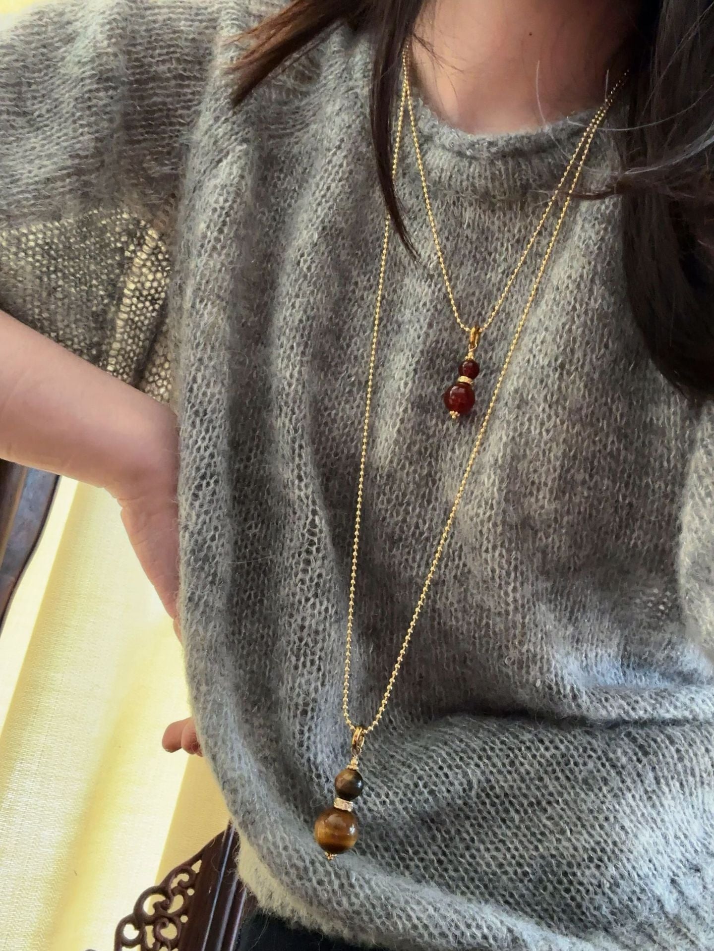 Gourd Pendant Necklace with Tiger’s Eye or Red Agate Adjustable - floysun