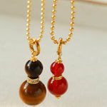 Gourd Pendant Necklace with Tiger’s Eye or Red Agate Adjustable - floysun