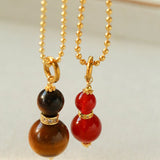 Gourd Pendant Necklace with Tiger’s Eye or Red Agate Adjustable - floysun