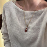Gourd Pendant Necklace with Tiger’s Eye or Red Agate Adjustable - floysun