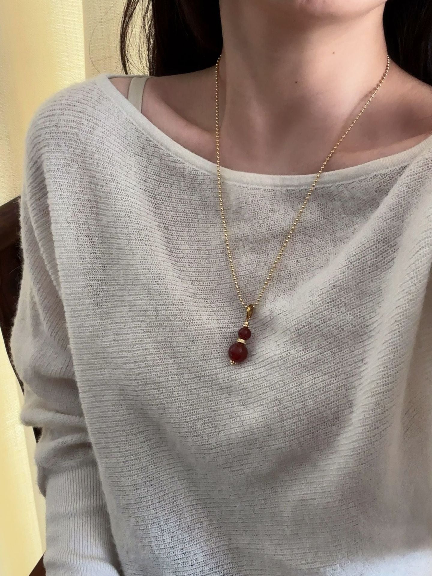 Gourd Pendant Necklace with Tiger’s Eye or Red Agate Adjustable - floysun