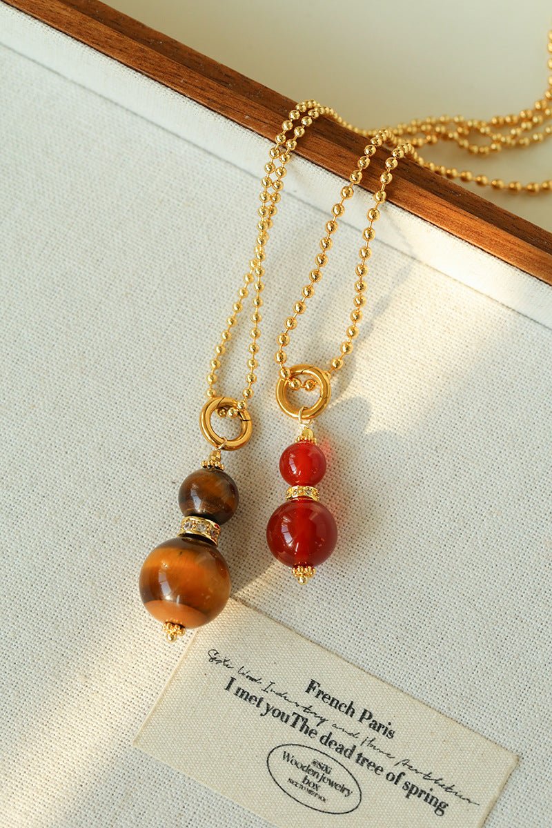 Gourd Pendant Necklace with Tiger’s Eye or Red Agate Adjustable - floysun