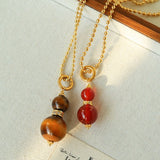 Gourd Pendant Necklace with Tiger’s Eye or Red Agate Adjustable - floysun