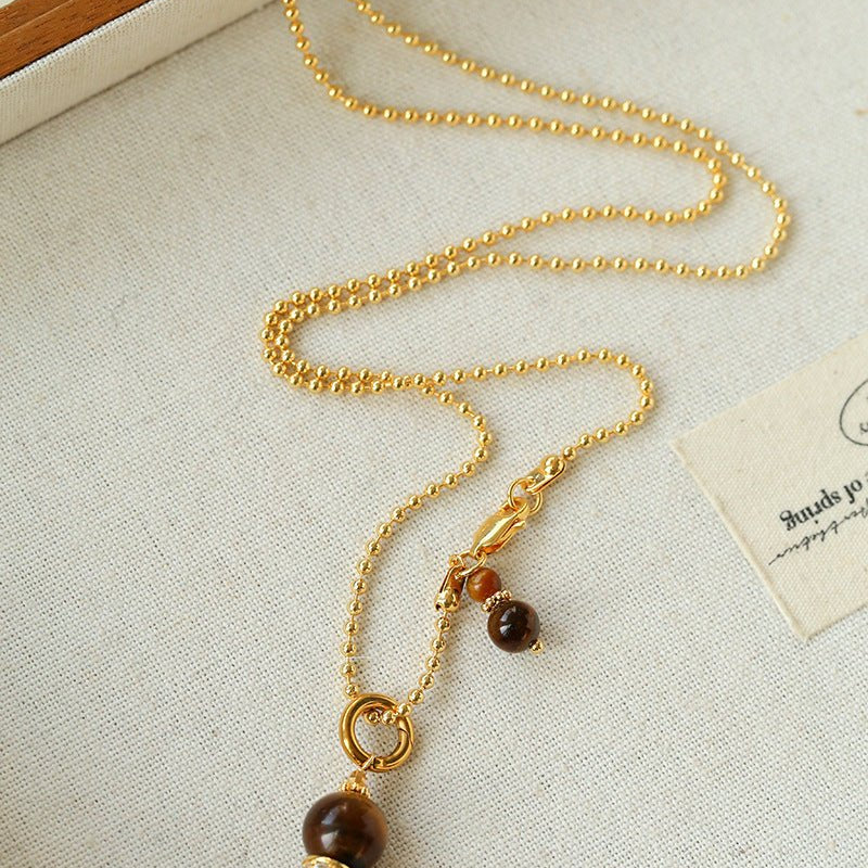 Gourd Pendant Necklace with Tiger’s Eye or Red Agate Adjustable - floysun
