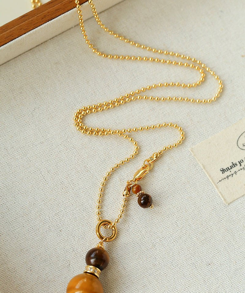 Gourd Pendant Necklace with Tiger’s Eye or Red Agate Adjustable - floysun