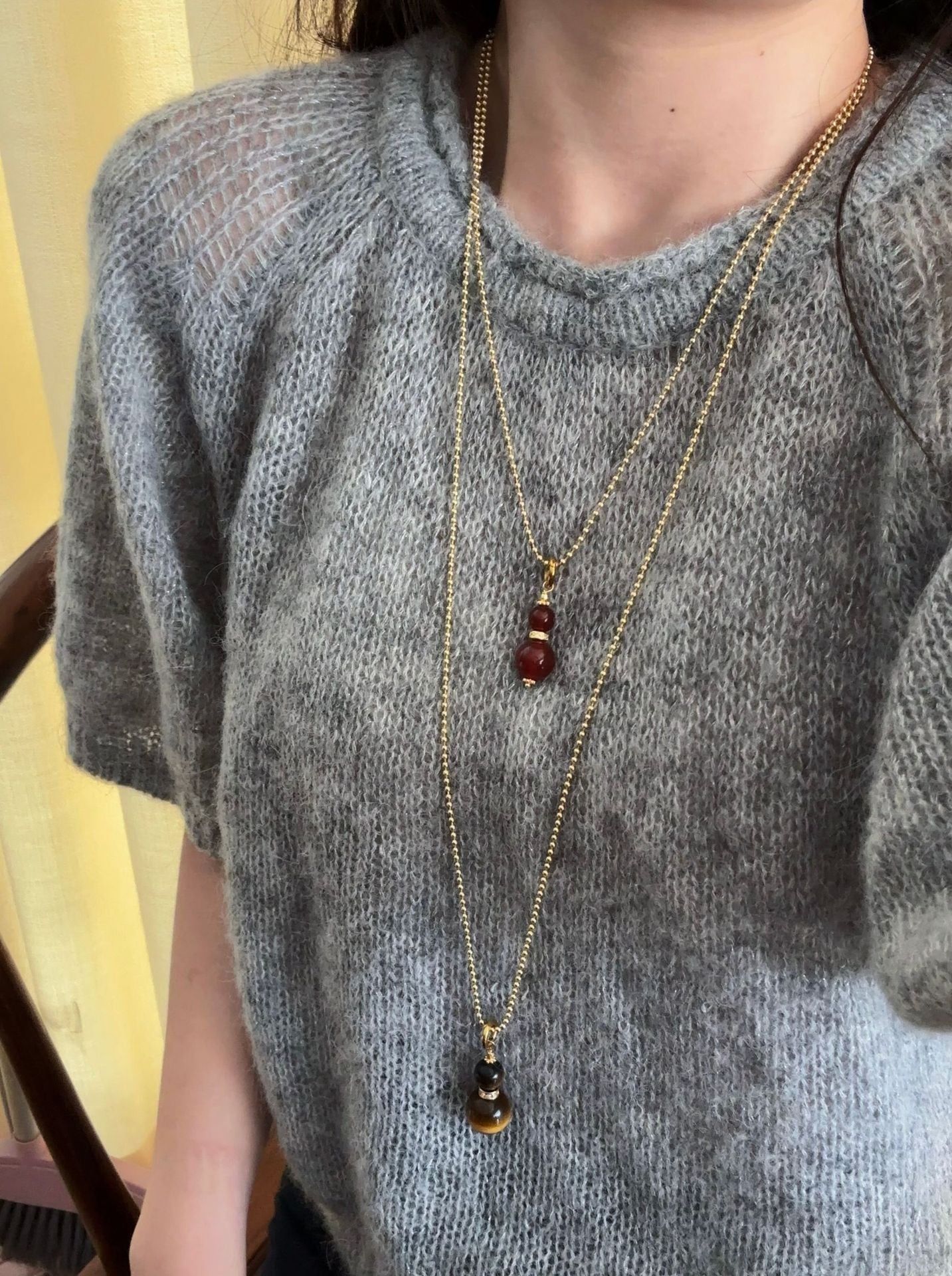 Gourd Pendant Necklace with Tiger’s Eye or Red Agate Adjustable - floysun