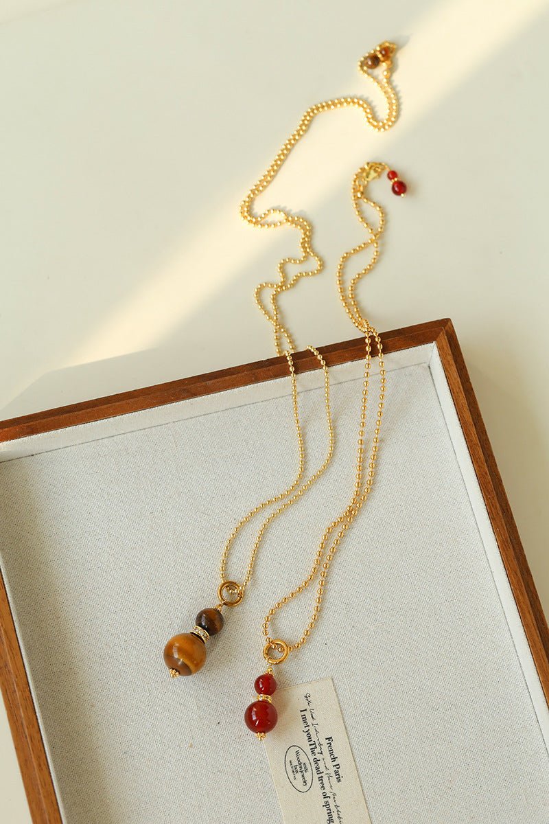 Gourd Pendant Necklace with Tiger’s Eye or Red Agate Adjustable - floysun