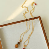 Gourd Pendant Necklace with Tiger’s Eye or Red Agate Adjustable - floysun