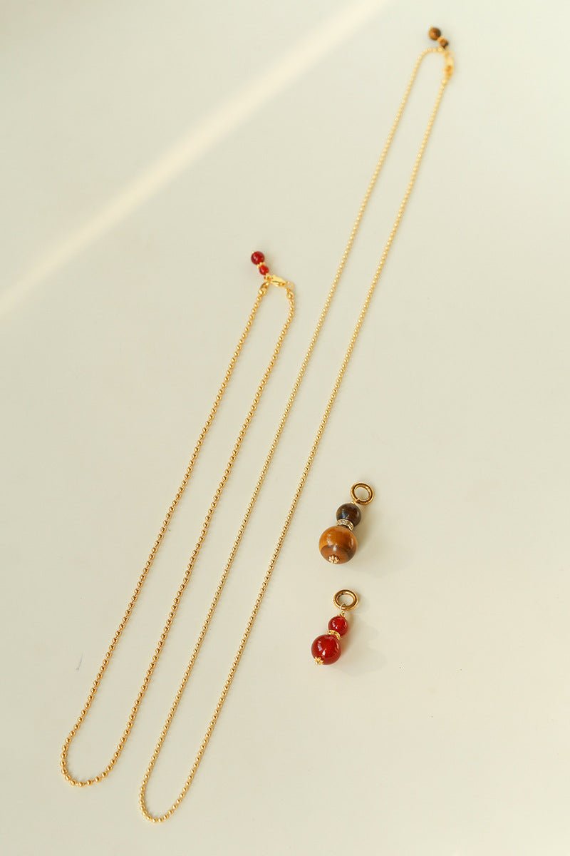 Gourd Pendant Necklace with Tiger’s Eye or Red Agate Adjustable - floysun