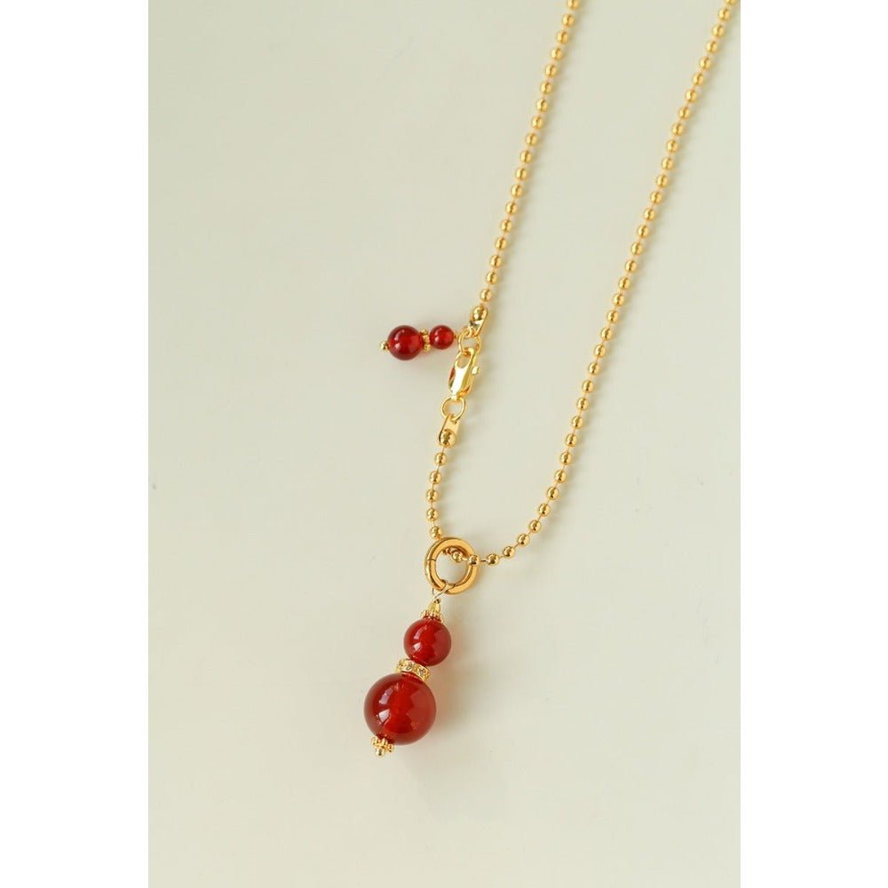 Gourd Pendant Necklace with Tiger’s Eye or Red Agate Adjustable - floysun