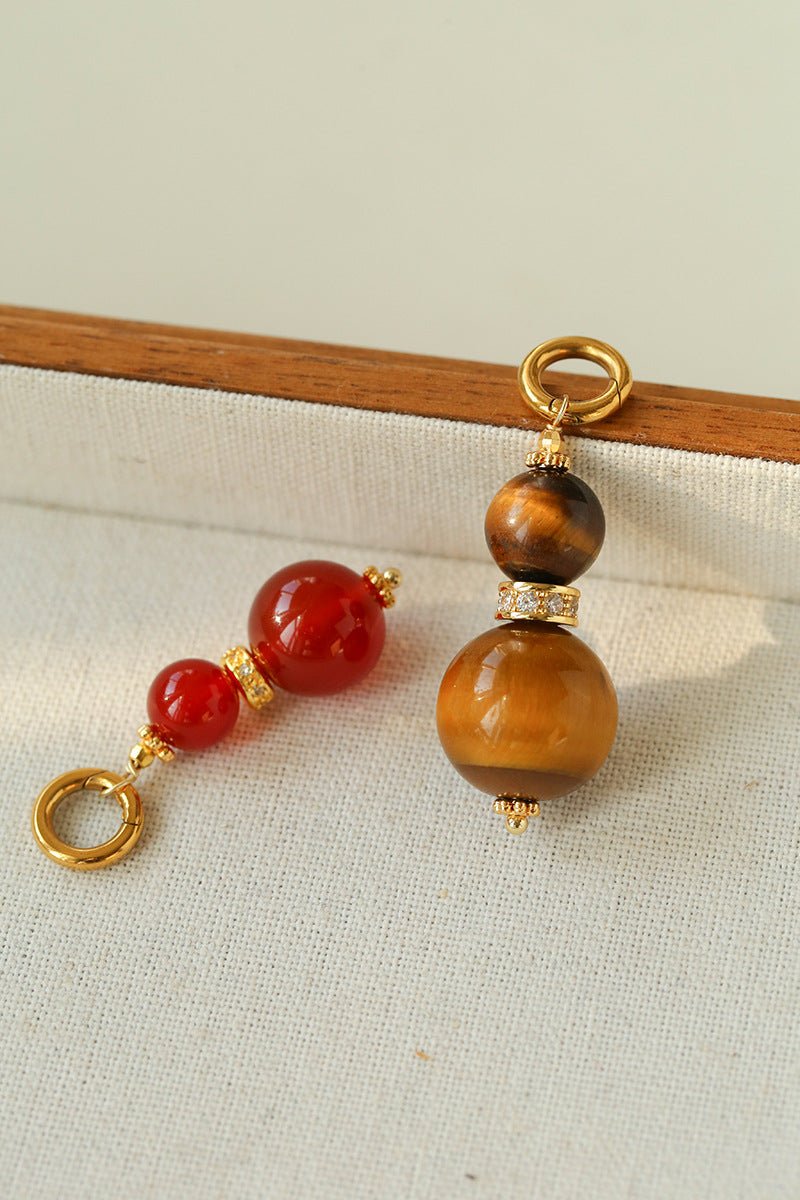 Gourd Pendant Necklace with Tiger’s Eye or Red Agate Adjustable - floysun