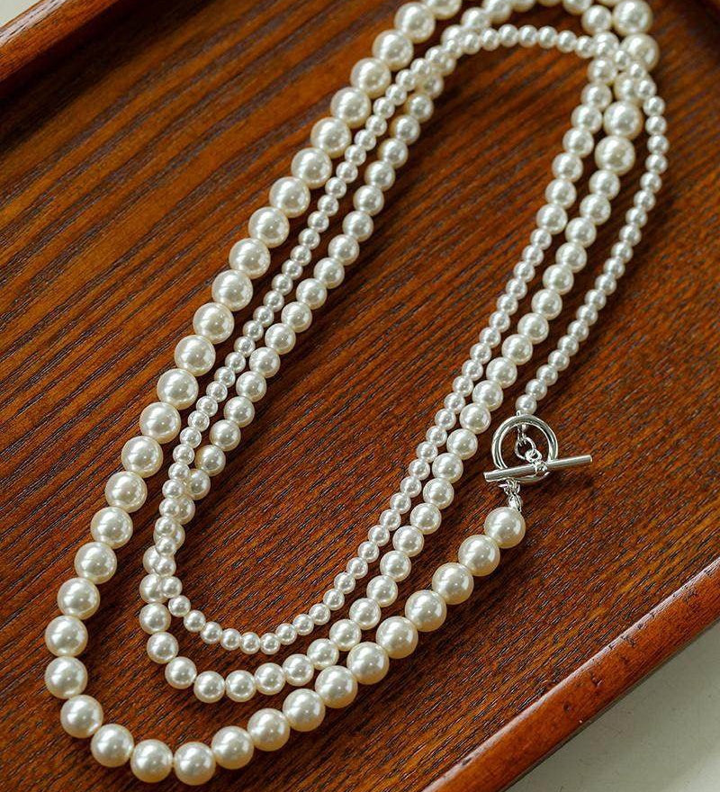 Gradient Pearl Long OT Clasp Necklace Sweater Necklace - floysun