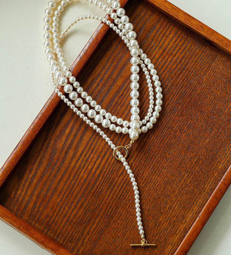 Gradient Pearl Long OT Clasp Necklace Sweater Necklace - floysun
