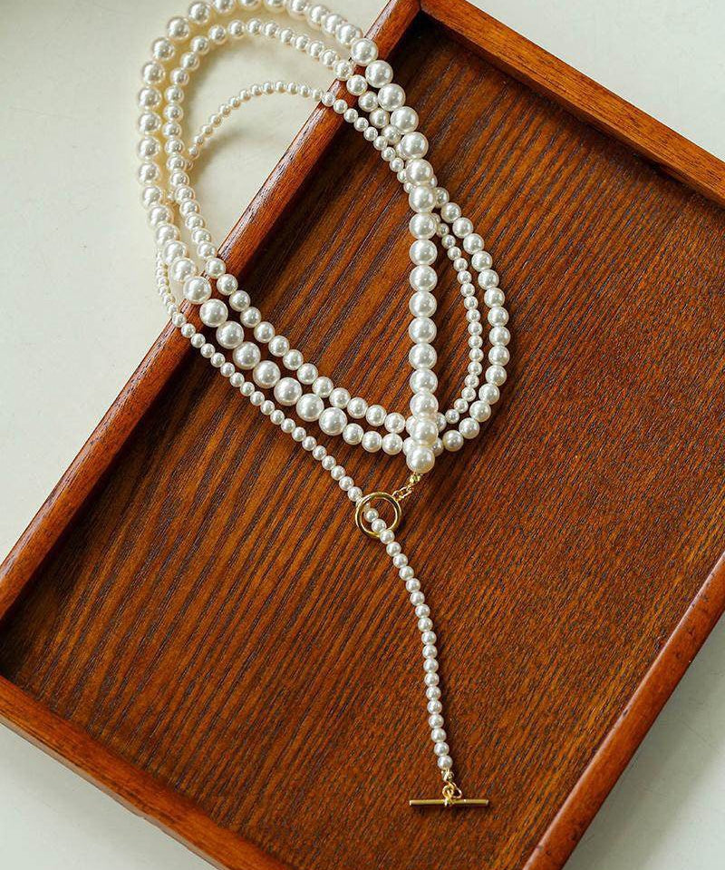 Gradient Pearl Long OT Clasp Necklace Sweater Necklace - floysun
