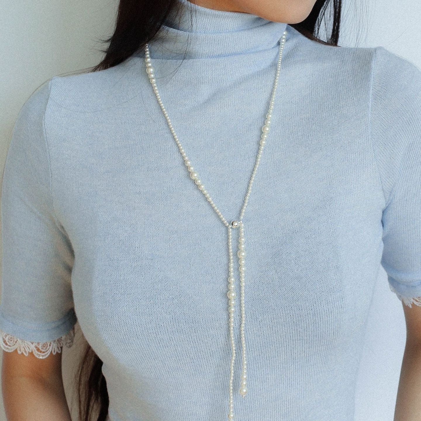 Gradient Pearl Magnetic Clasp Y - Shape Necklace - floysun