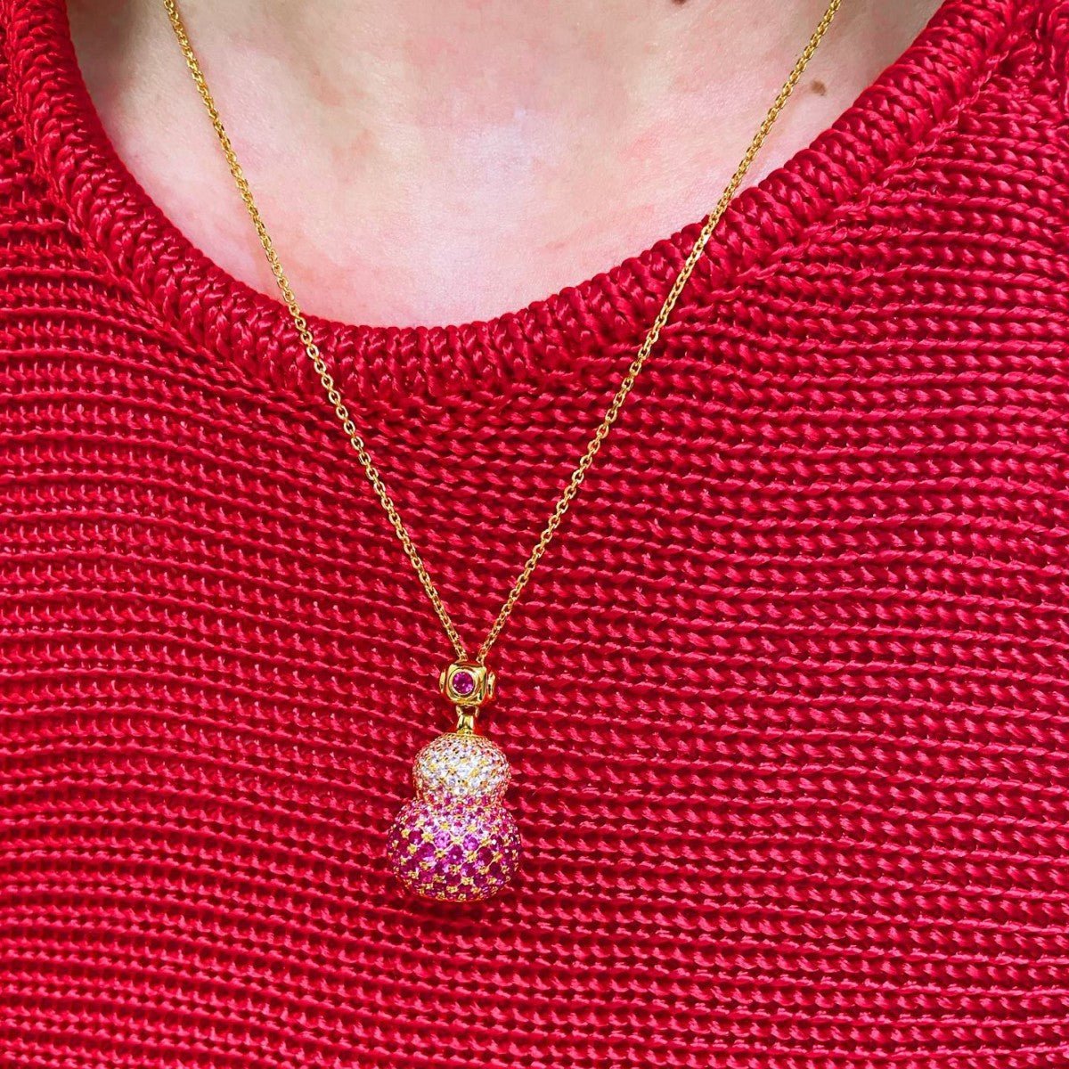 Gradient Pink Gourd Pendant Necklace - floysun