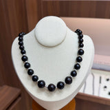 Graduated Black Ebony Wood and Brushed Silver Beaded Necklace - floysun