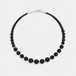 Graduated Black Ebony Wood and Brushed Silver Beaded Necklace - floysun