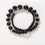 Graduated Black Ebony Wood and Brushed Silver Beaded Necklace - floysun
