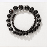 Graduated Black Ebony Wood and Brushed Silver Beaded Necklace - floysun