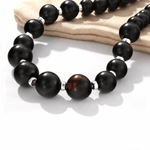 Graduated Black Ebony Wood and Brushed Silver Beaded Necklace - floysun