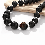 Graduated Black Ebony Wood and Brushed Silver Beaded Necklace - floysun