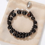 Graduated Black Ebony Wood and Brushed Silver Beaded Necklace - floysun
