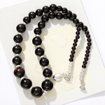 Graduated Black Ebony Wood and Brushed Silver Beaded Necklace - floysun