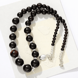 Graduated Black Ebony Wood and Brushed Silver Beaded Necklace - floysun