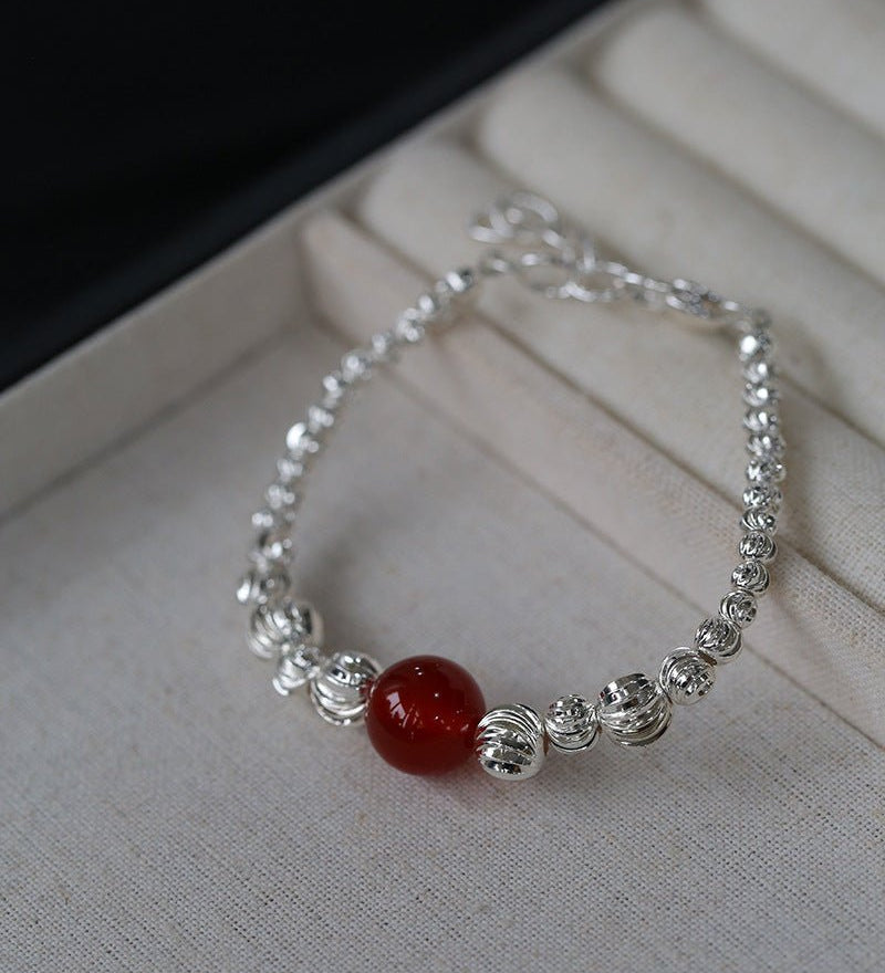 Graduated Silver Bean and Onyx Bracelet - floysun